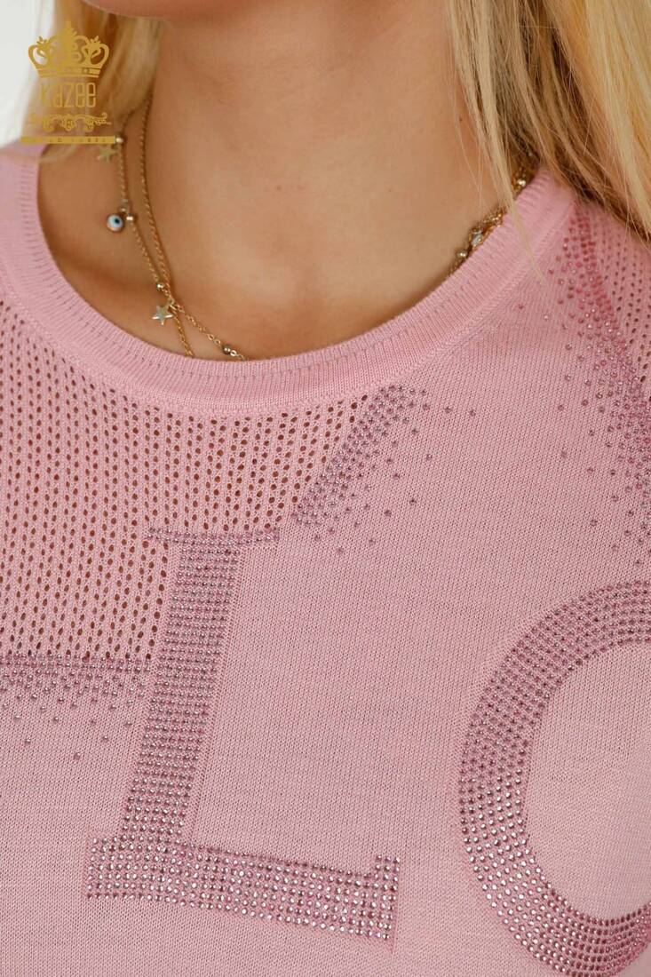 Women's Knitwear with Text Detail Pink - 30501 | KAZEE