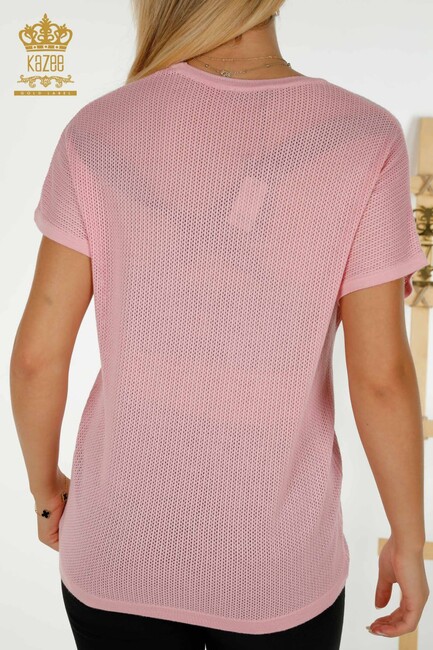 Women's Knitwear with Text Detail Pink - 30501 | KAZEE - Thumbnail