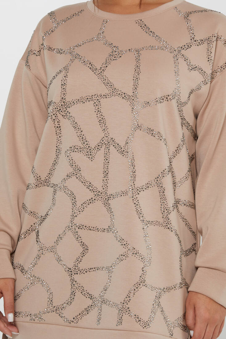 Women's Sweatshirt Crystal Stone Embroidered Mink - 17801 | KAZEE