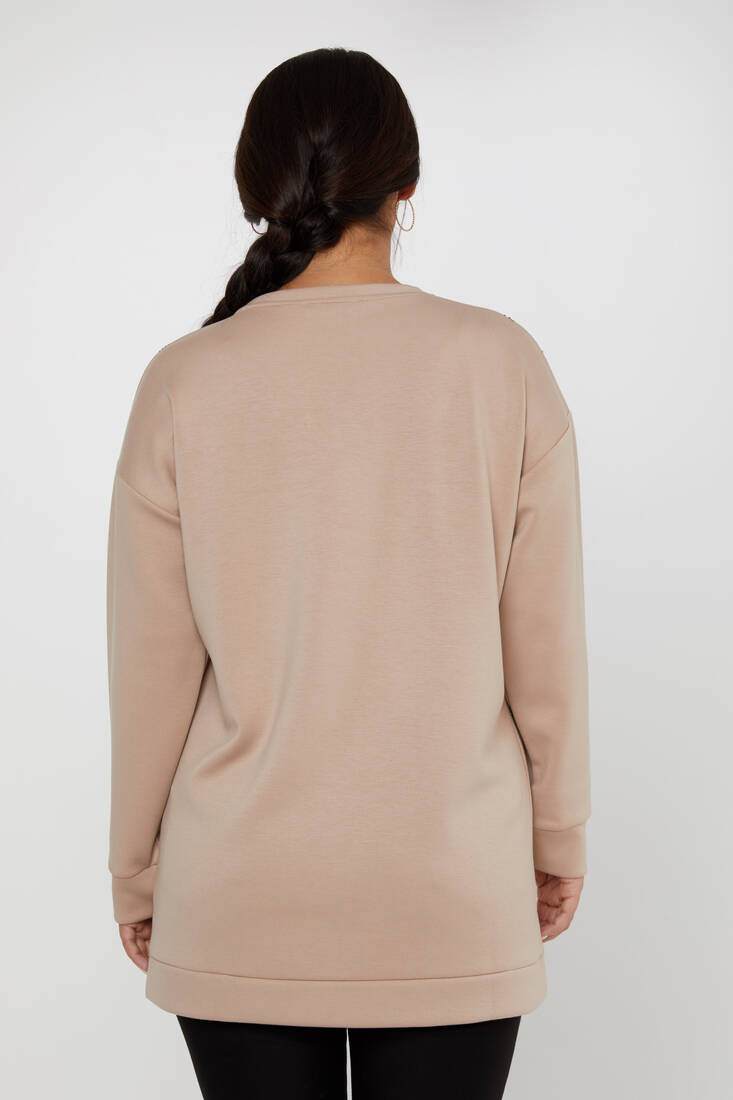 Women's Sweatshirt Crystal Stone Embroidered Mink - 17801 | KAZEE