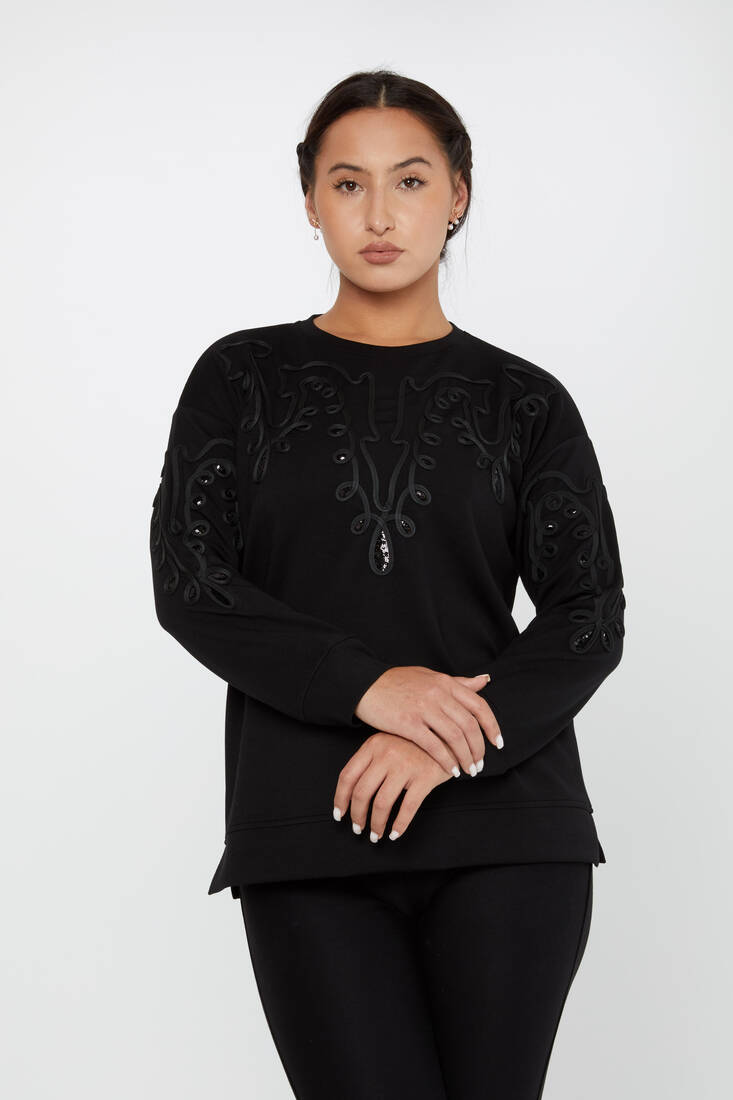 Women's Sweatshirt Embroidered Black - 17777 | KAZEE