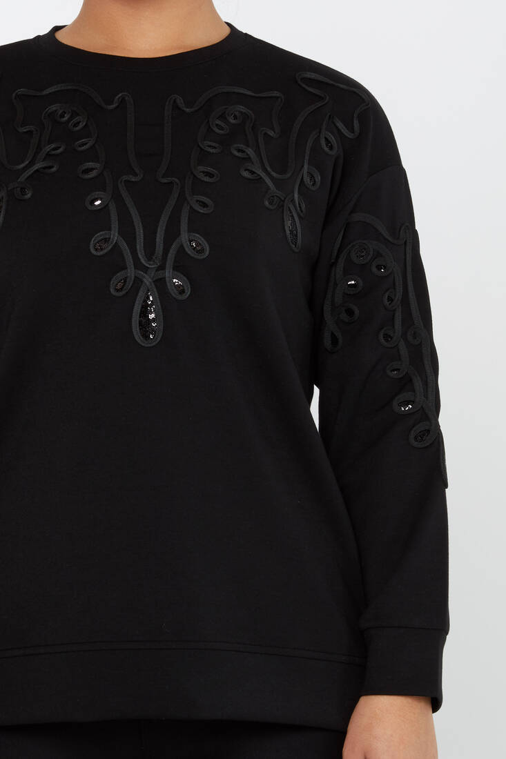 Women's Sweatshirt Embroidered Black - 17777 | KAZEE