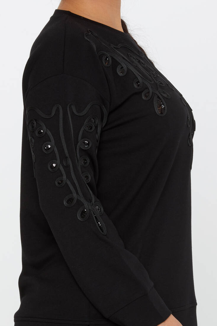 Women's Sweatshirt Embroidered Black - 17777 | KAZEE