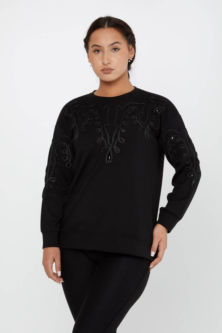 Women's Sweatshirt Embroidered Black - 17777 | KAZEE
