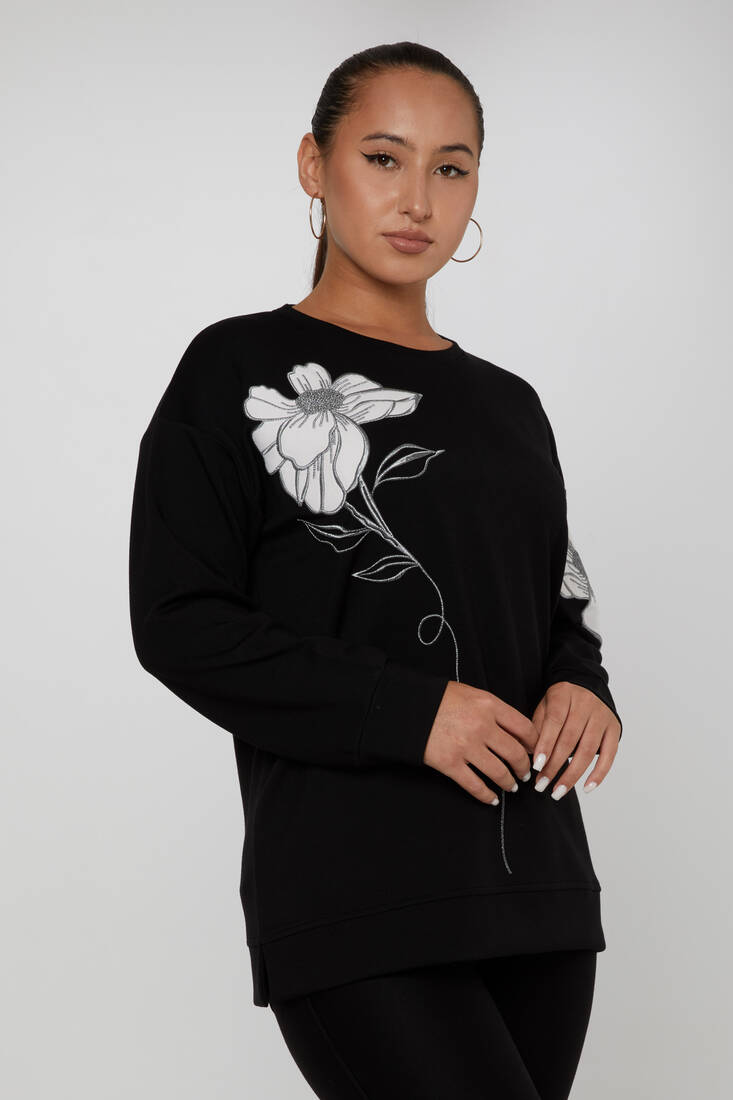Women's Sweatshirt Embroidered Black - 17809 | KAZEE