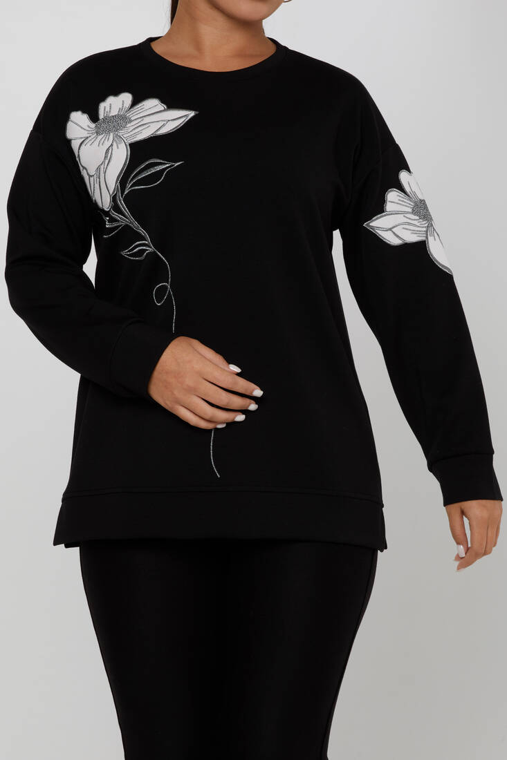 Women's Sweatshirt Embroidered Black - 17809 | KAZEE