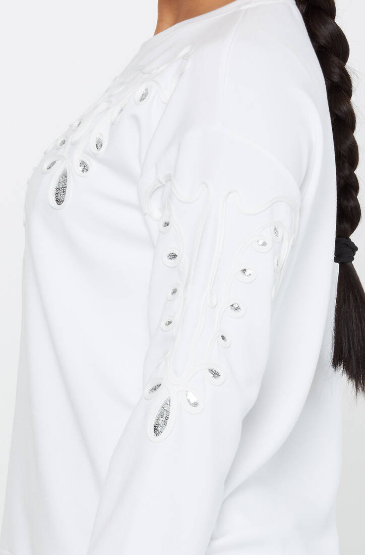 Women's Sweatshirt Embroidered Ecru - 17777 | KAZEE