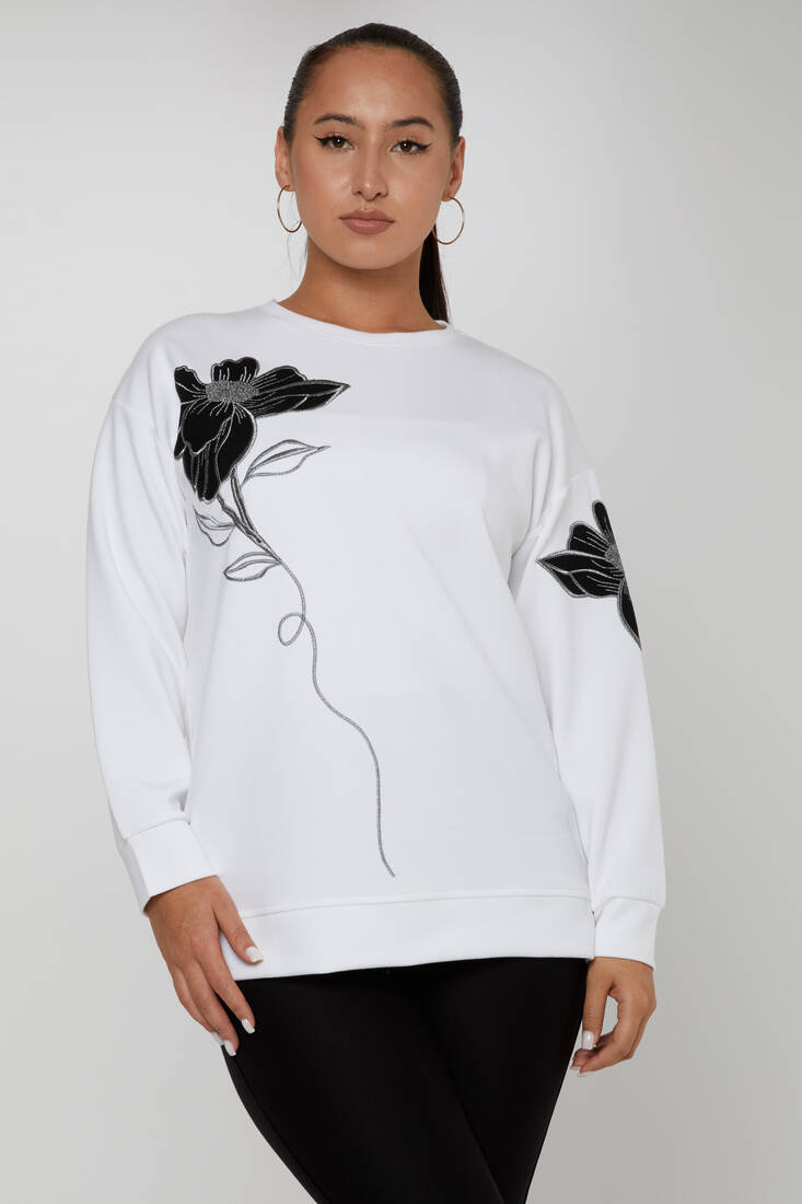 Women's Sweatshirt Embroidered Ecru - 17809 | KAZEE