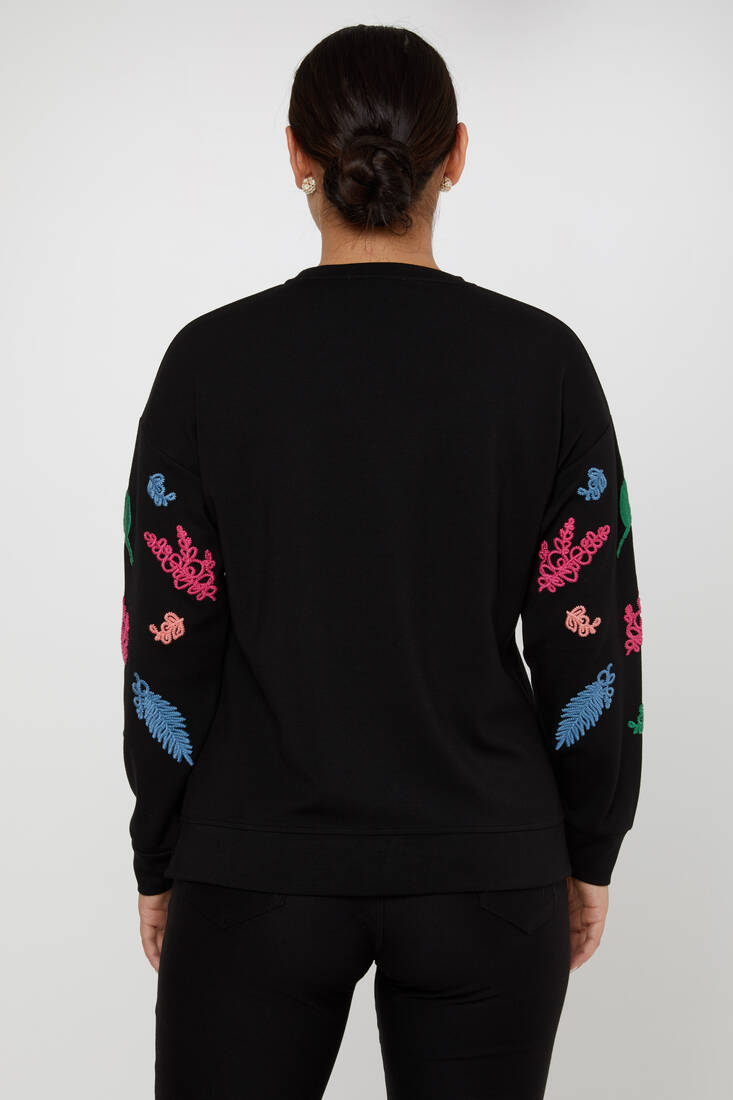 Women's Sweatshirt Embroidered Long Sleeve Black - 17798 | KAZEE