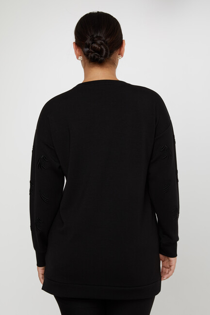 Women's Sweatshirt Embroidered Long Sleeve Black - 17849 | KAZEE - Thumbnail