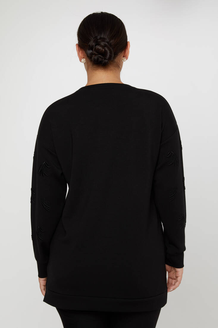 Women's Sweatshirt Embroidered Long Sleeve Black - 17849 | KAZEE