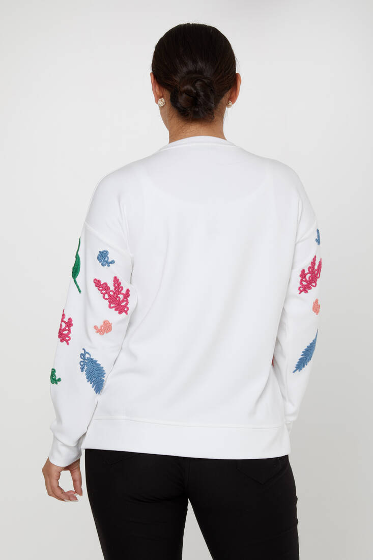 Women's Sweatshirt Embroidered Long Sleeve Ecru - 17798 | KAZEE