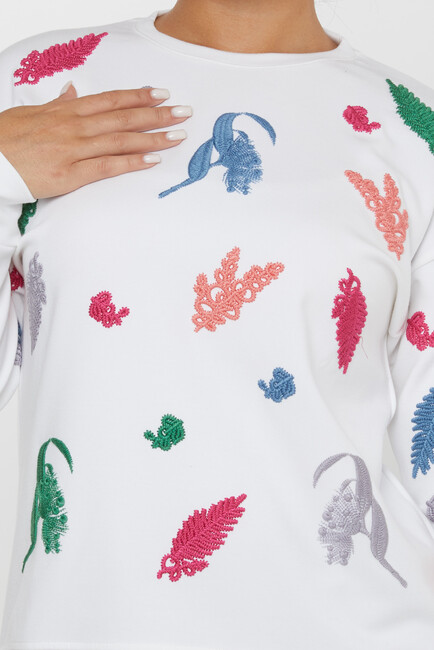 Women's Sweatshirt Embroidered Long Sleeve Ecru - 17798 | KAZEE - Thumbnail