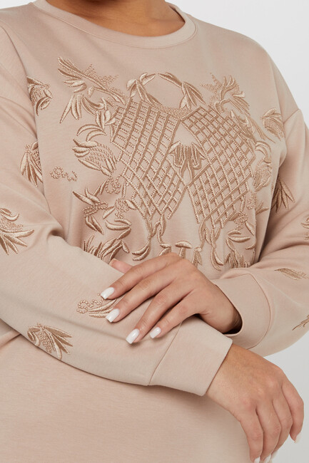 Women's Sweatshirt Embroidered Long Sleeve Mink - 17849 | KAZEE - Thumbnail