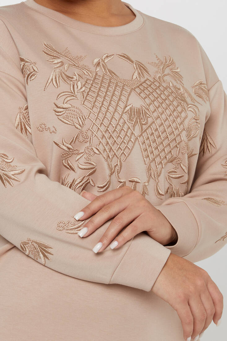 Women's Sweatshirt Embroidered Long Sleeve Mink - 17849 | KAZEE