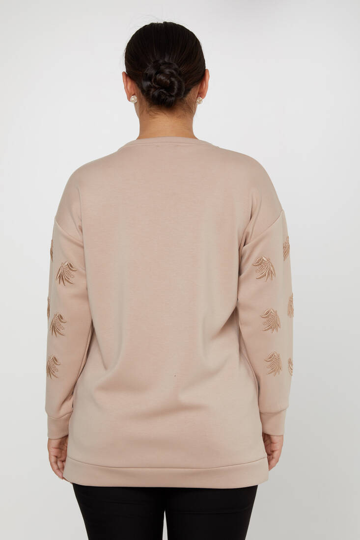 Women's Sweatshirt Embroidered Long Sleeve Mink - 17849 | KAZEE