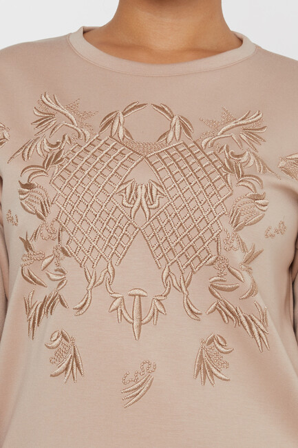 Women's Sweatshirt Embroidered Long Sleeve Mink - 17849 | KAZEE - Thumbnail