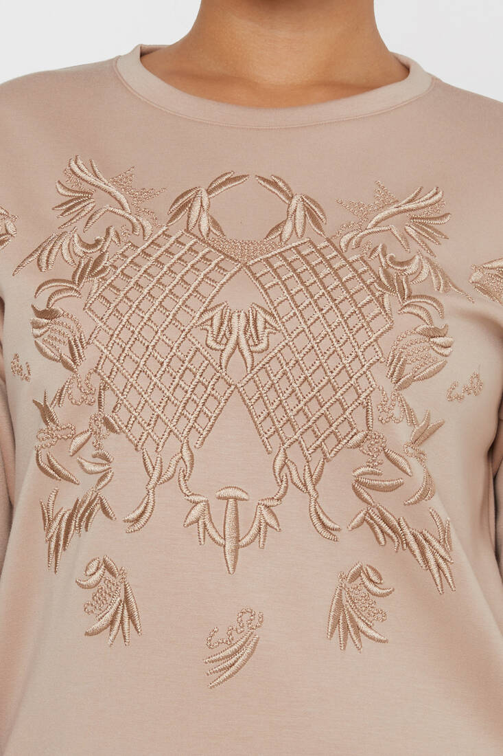Women's Sweatshirt Embroidered Long Sleeve Mink - 17849 | KAZEE