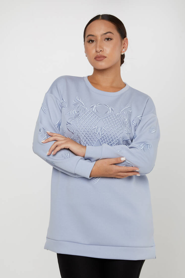 Women's Sweatshirt Embroidered Long Sleeve Mint - 17849 | KAZEE