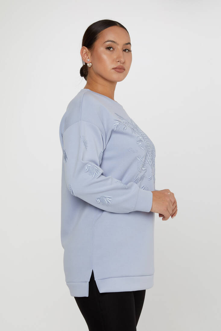 Women's Sweatshirt Embroidered Long Sleeve Mint - 17849 | KAZEE