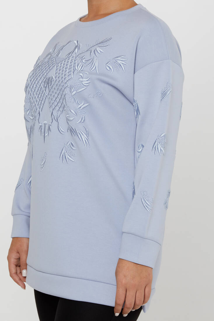 Women's Sweatshirt Embroidered Long Sleeve Mint - 17849 | KAZEE