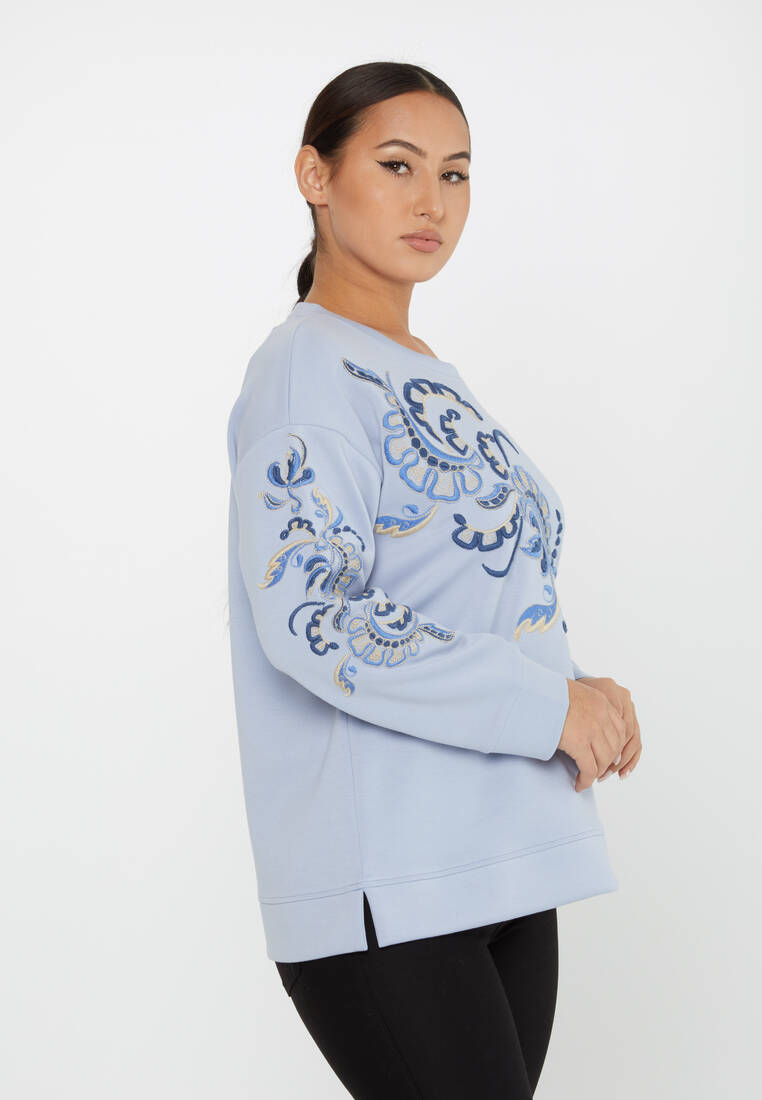 Women's Sweatshirt Embroidered Patterned Blue - 17782 | KAZEE