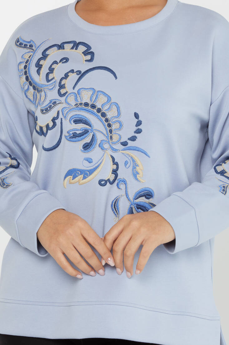 Women's Sweatshirt Embroidered Patterned Blue - 17782 | KAZEE