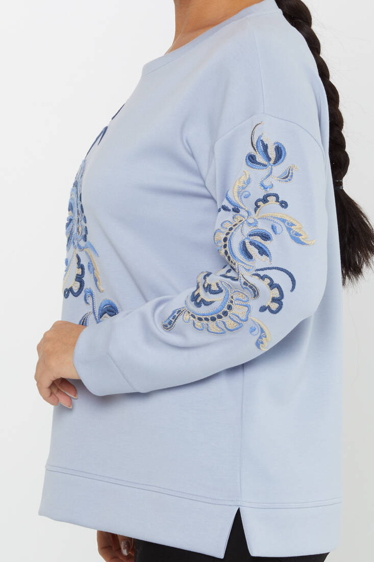 Women's Sweatshirt Embroidered Patterned Blue - 17782 | KAZEE