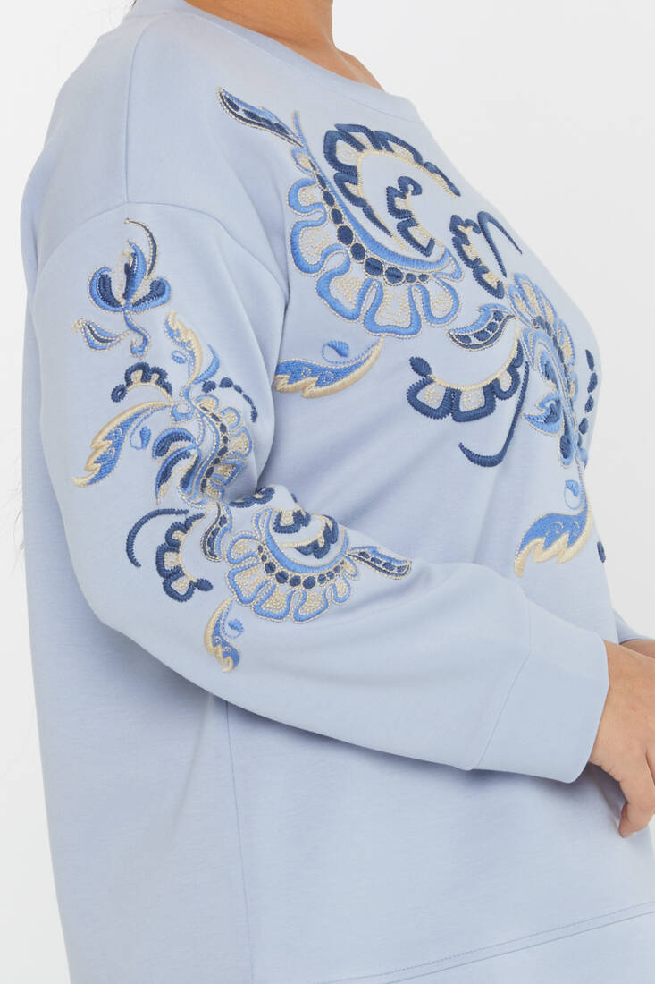 Women's Sweatshirt Embroidered Patterned Blue - 17782 | KAZEE