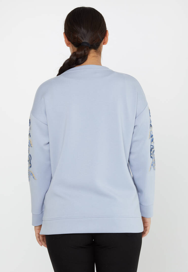 Women's Sweatshirt Embroidered Patterned Blue - 17782 | KAZEE