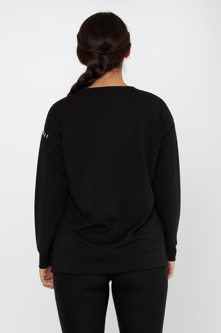 Women's Sweatshirt Embroidered Text Detail Black - 17785 | KAZEE - Thumbnail