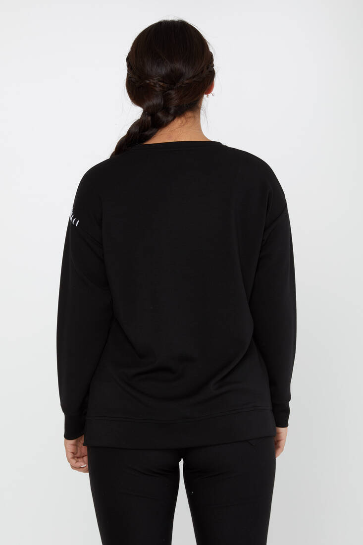 Women's Sweatshirt Embroidered Text Detail Black - 17785 | KAZEE