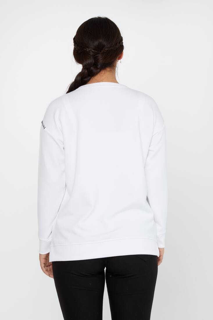 Women's Sweatshirt Embroidered Text Detail Ecru - 17785 | KAZEE