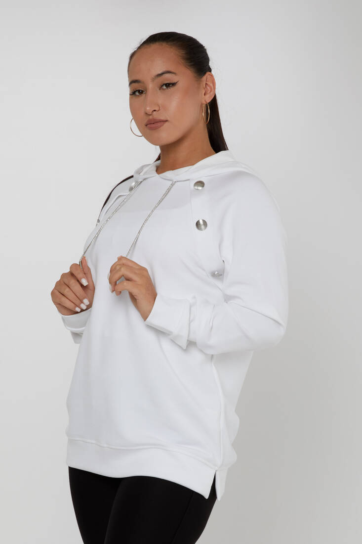 Women's Sweatshirt Hooded Ecru - 17824 | KAZEE