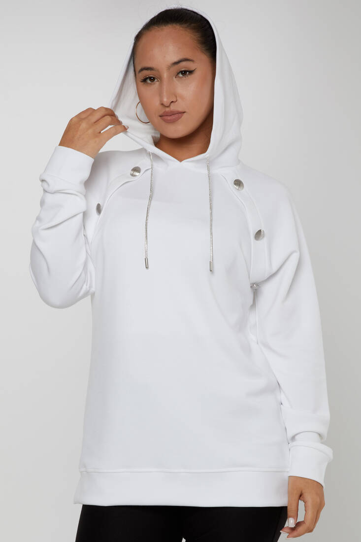 Women's Sweatshirt Hooded Ecru - 17824 | KAZEE