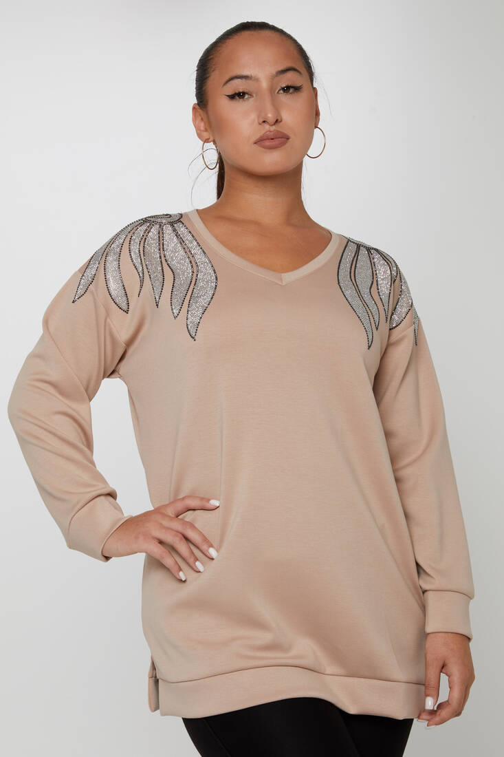 Women's Sweatshirt Long Sleeve Beige - 17855 | KAZEE