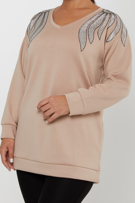 Women's Sweatshirt Long Sleeve Beige - 17855 | KAZEE - Thumbnail