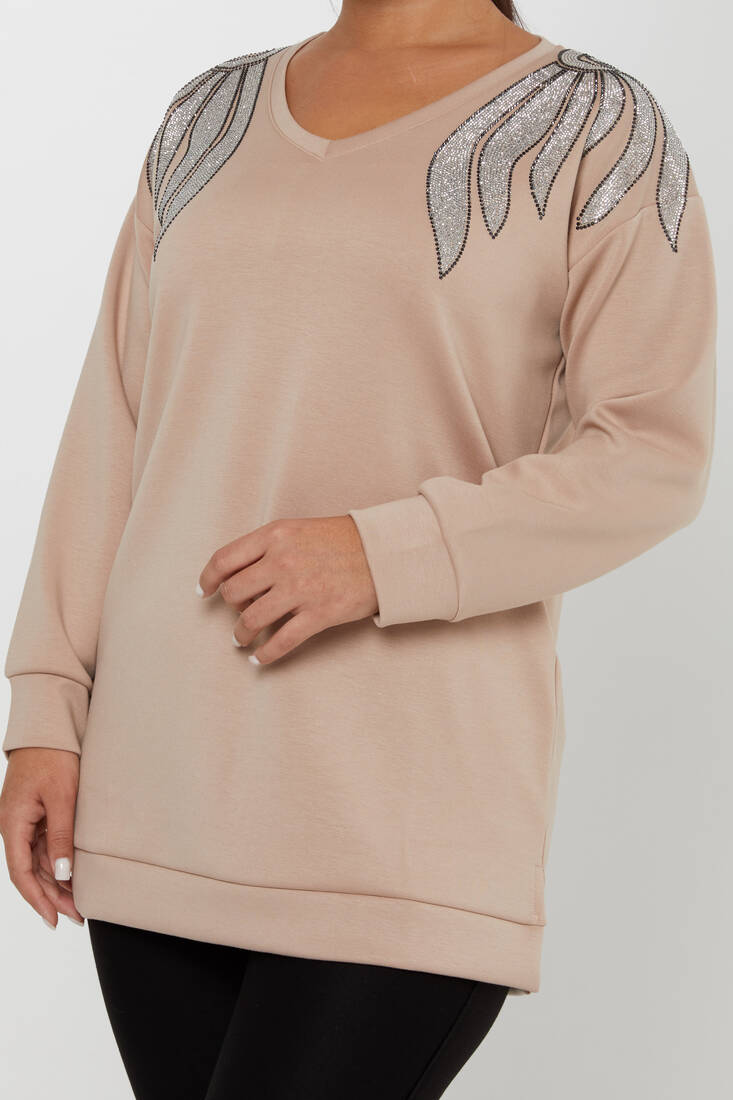 Women's Sweatshirt Long Sleeve Beige - 17855 | KAZEE