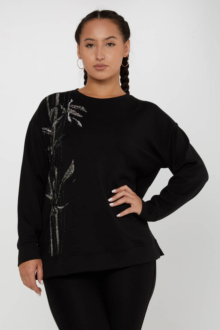 Women's Sweatshirt Patterned Black - 17799 | KAZEE