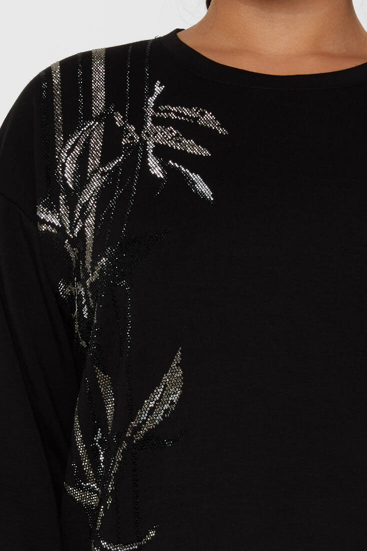 Women's Sweatshirt Patterned Black - 17799 | KAZEE