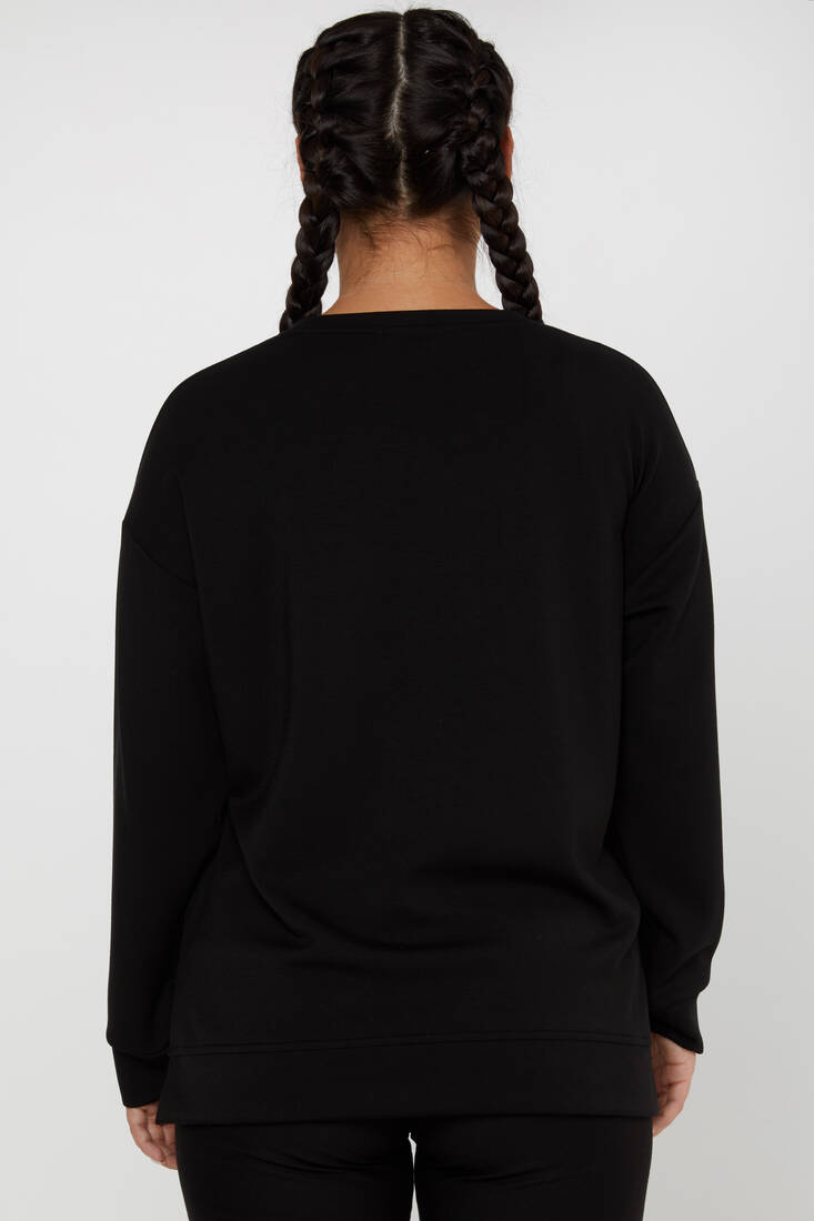 Women's Sweatshirt Patterned Black - 17799 | KAZEE