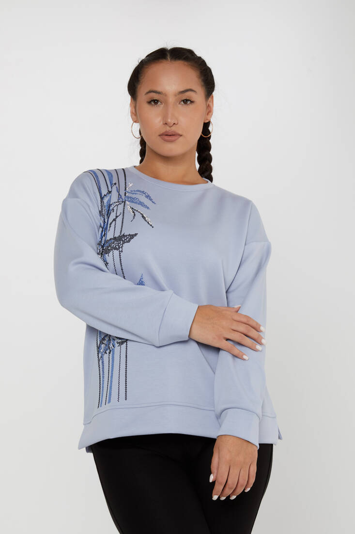Women's Sweatshirt Patterned Blue - 17799 | KAZEE