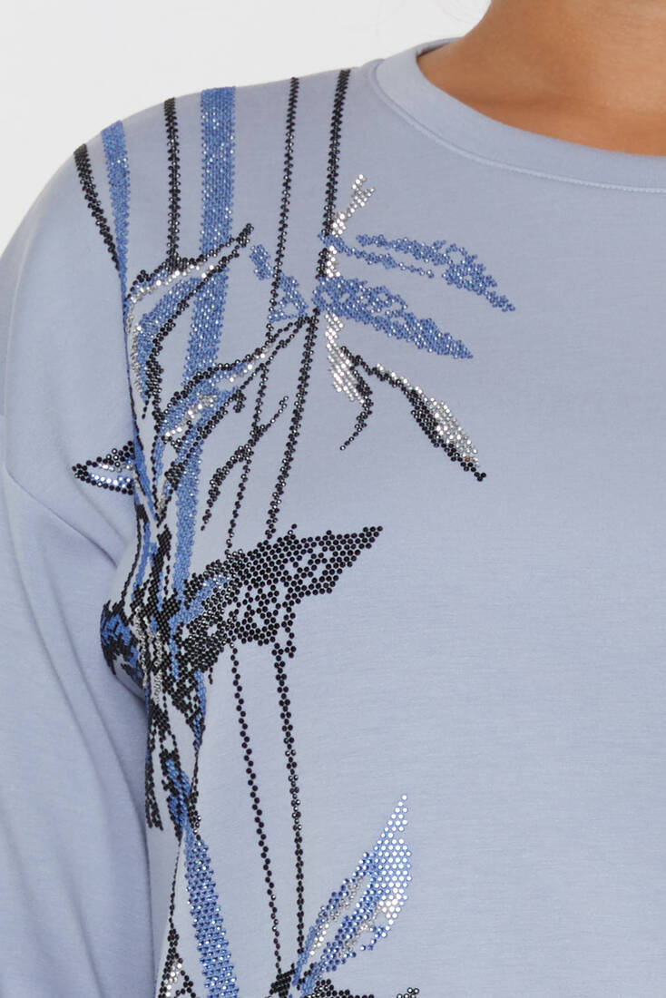Women's Sweatshirt Patterned Blue - 17799 | KAZEE