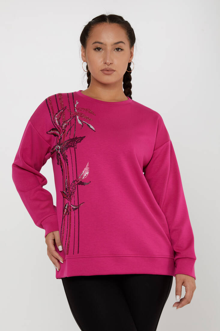Women's Sweatshirt Patterned Fuchsia - 17799 | KAZEE