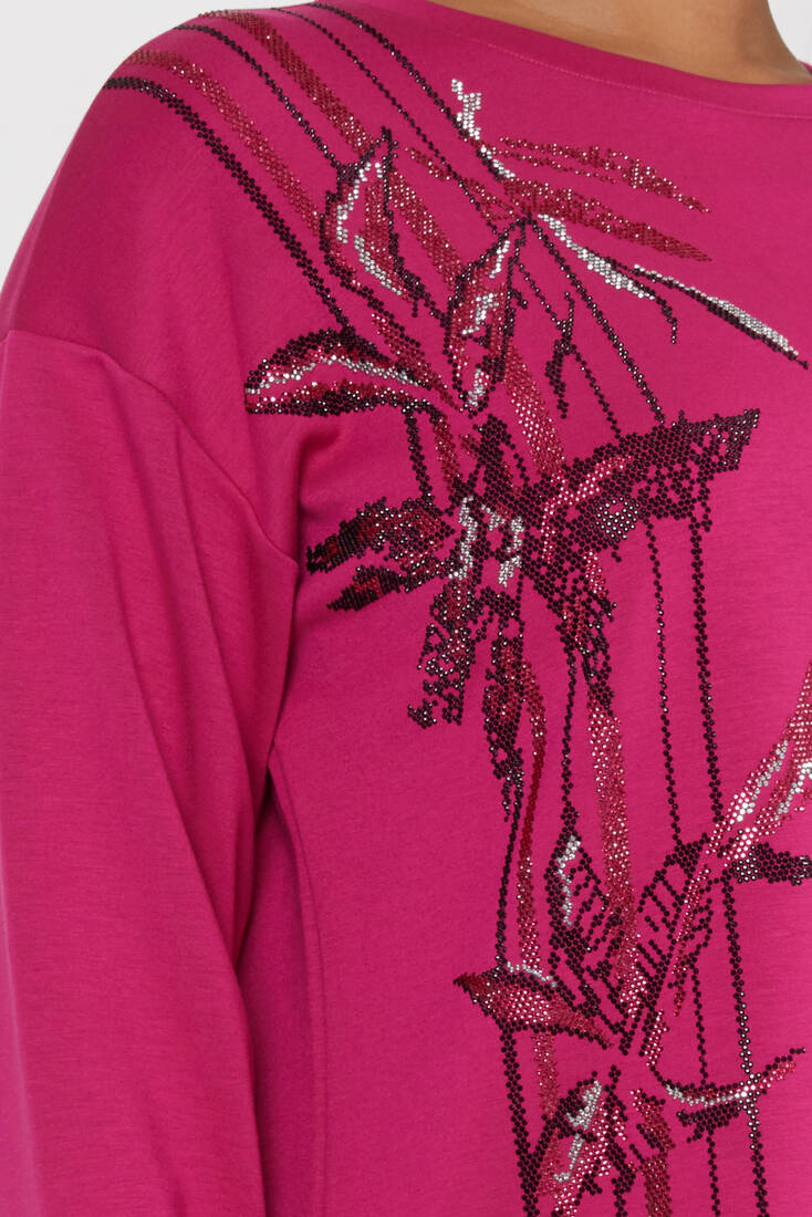 Women's Sweatshirt Patterned Fuchsia - 17799 | KAZEE