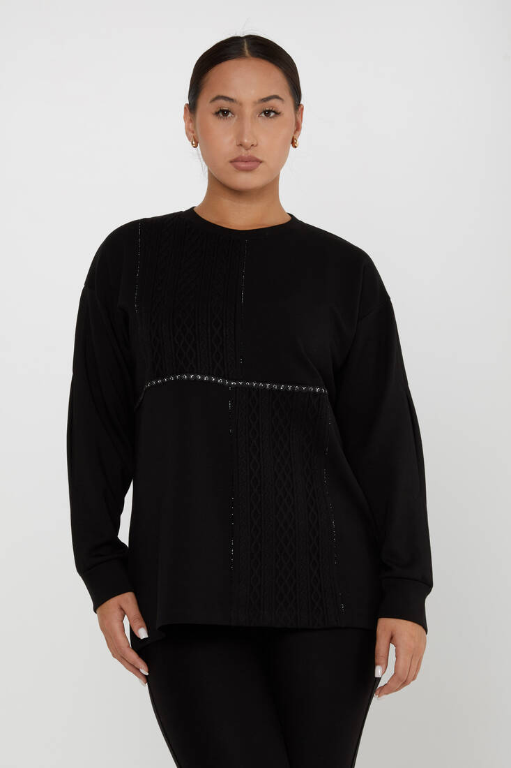 Women's Sweatshirt Self-Woven Black - 17794 | KAZEE