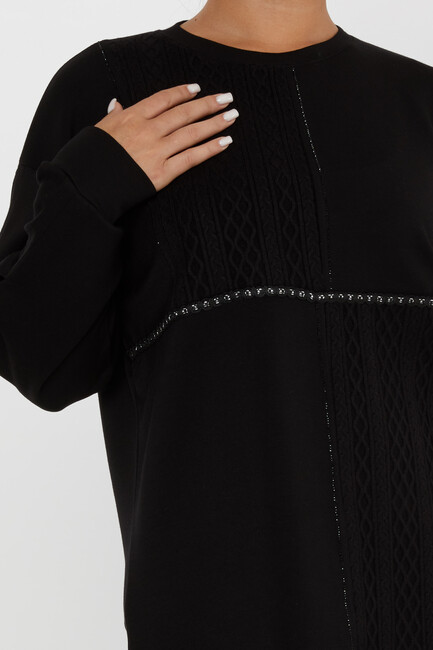 Women's Sweatshirt Self-Woven Black - 17794 | KAZEE - Thumbnail