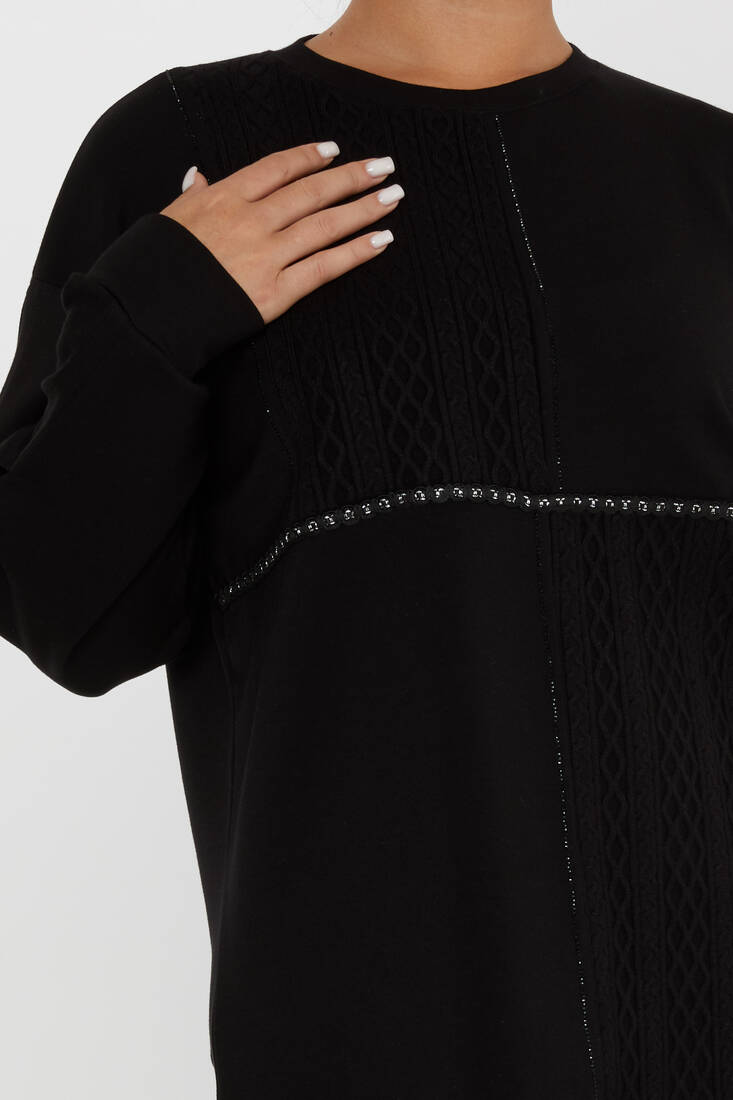 Women's Sweatshirt Self-Woven Black - 17794 | KAZEE