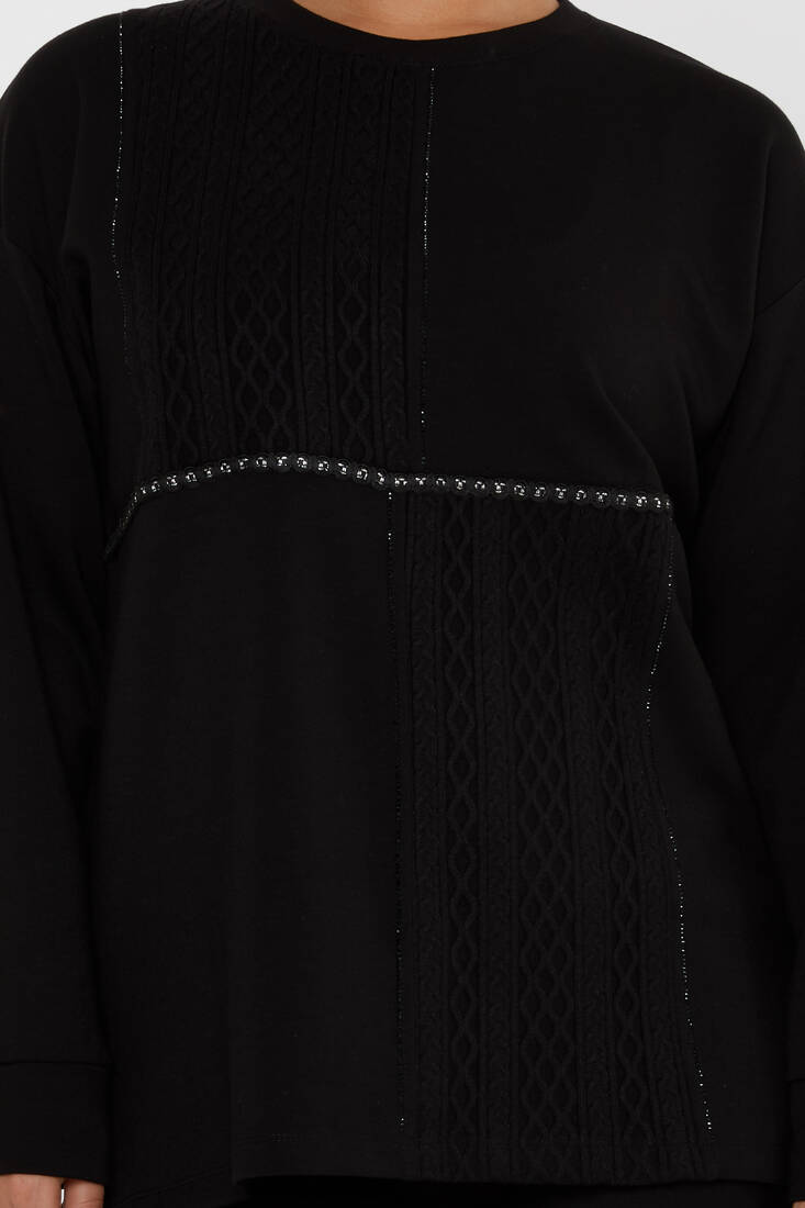 Women's Sweatshirt Self-Woven Black - 17794 | KAZEE