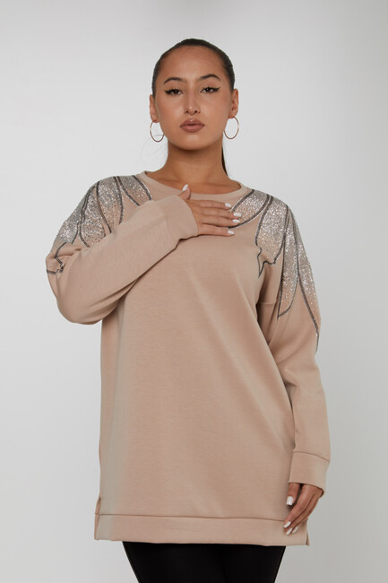 Women's Sweatshirt Shoulder Stone Detail Beige - 17854 | KAZEE - Thumbnail